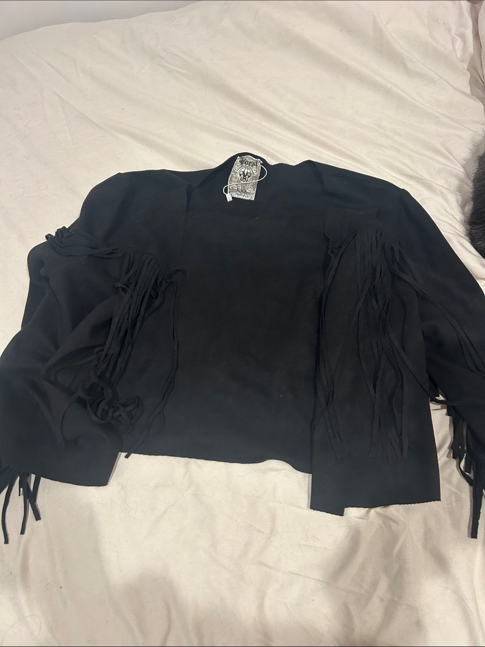 Suede Black Fringe Open-Front Women's Jacket